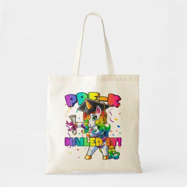 Flossing Unicorn Pre-K Graduation Cap Diploma Girl Tote Bag (Front)
