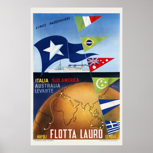 Flotta Lauro Napoli Genova Italy Vintage Poster (Front)