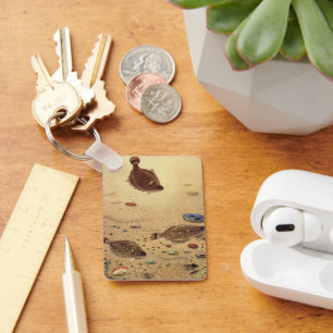Flounders or Flat Fish, Vintage Marine Ocean Life Key Ring
