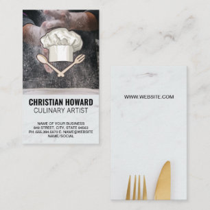 Flour Chef Hat and Utensils Logo Business Card