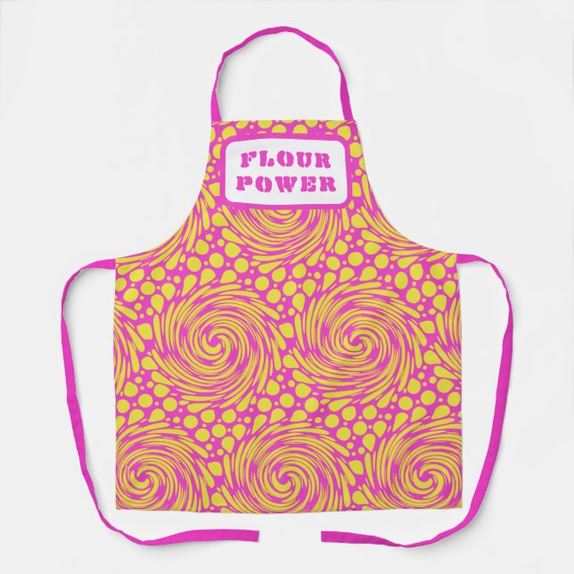 Flour Power Psychedelic Pink Yellow Apron (Front)