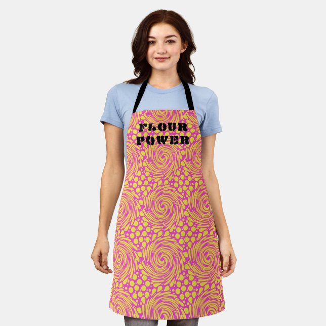 Flour Power Psychedelic Pink Yellow Apron (Worn)