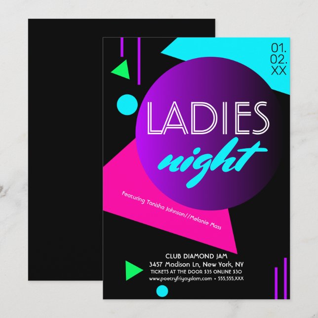 Flourescent Night Club Ladies Promotional Flyer Invitation (Front/Back)