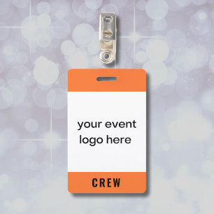 Flourescent Orange Crew Staff Event Badge ID Badge