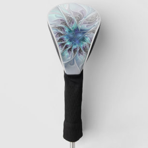 Flourish, Abstract Modern Blue Flower Fractal Art Golf Head Cover