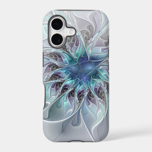 Flourish Abstract Modern Fractal Flower With Blue