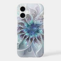 Flourish Abstract Modern Fractal Flower With Blue