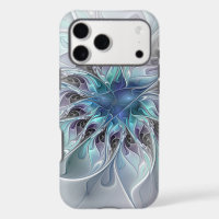 Flourish Abstract Modern Fractal Flower With Blue