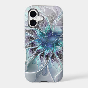Flourish Abstract Modern Fractal Flower With Blue