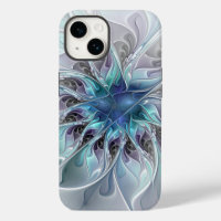 Flourish Abstract Modern Fractal Flower With Blue