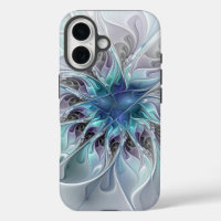 Flourish Abstract Modern Fractal Flower With Blue