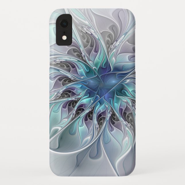 Flourish Abstract Modern Fractal Flower With Blue Case-Mate iPhone Case (Back)