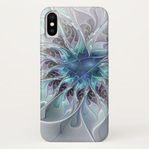 Flourish Abstract Modern Fractal Flower With Blue Case-Mate iPhone Case