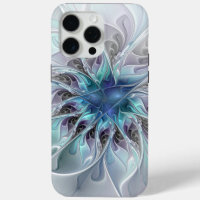 Flourish Abstract Modern Fractal Flower With Blue