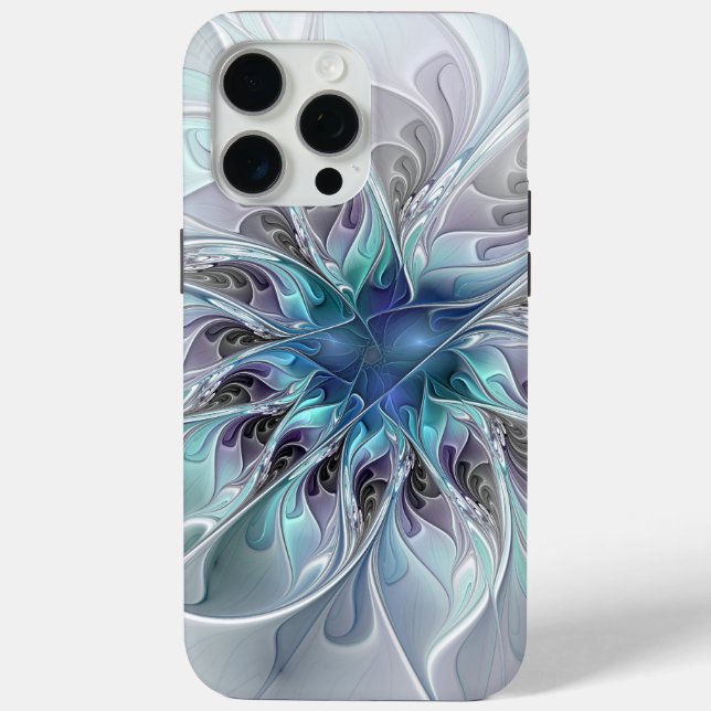 Flourish Abstract Modern Fractal Flower With Blue Case-Mate iPhone Case (Back)