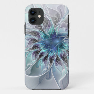 Flourish Abstract Modern Fractal Flower With Blue Case-Mate iPhone Case