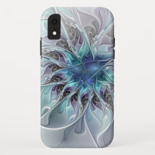 Flourish Abstract Modern Fractal Flower With Blue Case-Mate iPhone Case