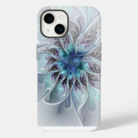 Flourish Abstract Modern Fractal Flower With Blue