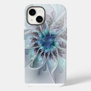 Flourish Abstract Modern Fractal Flower With Blue iPhone 14 Case
