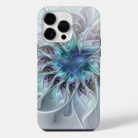 Flourish Abstract Modern Fractal Flower With Blue