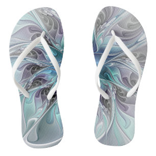 Flourish Abstract Modern Fractal Flower With Blue Jandals