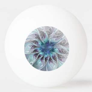 Flourish Abstract Modern Fractal Flower With Blue Ping Pong Ball