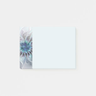 Flourish Abstract Modern Fractal Flower With Blue Post-it Notes