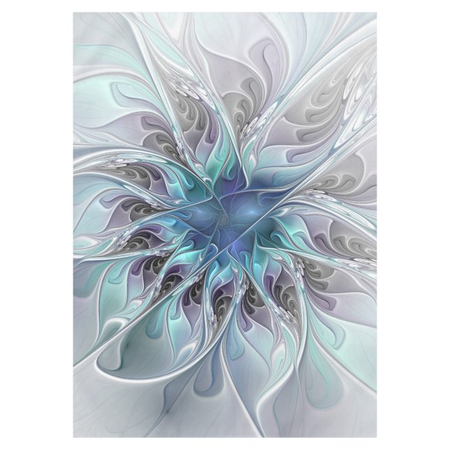 Flourish Abstract Modern Fractal Flower With Blue Tablecloth (Front)