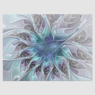 Flourish Abstract Modern Fractal Flower With Blue Tissue Paper