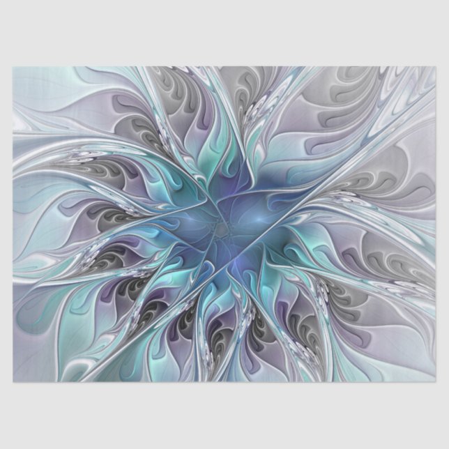Flourish Abstract Modern Fractal Flower With Blue Tissue Paper (Front)