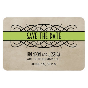 Flourish Border Save the Date Magnet, Green Magnet