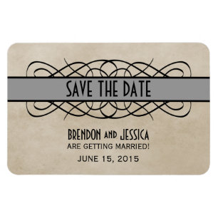 Flourish Border Save the Date Magnet, Grey Magnet