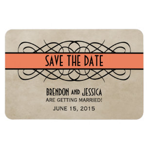 Flourish Border Save the Date Magnet, Orange Magnet