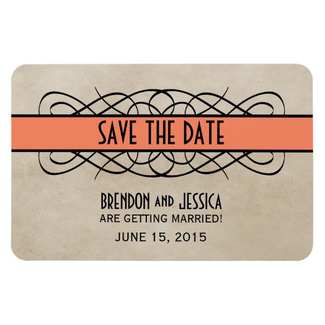 Flourish Border Save the Date Magnet, Orange Magnet (Horizontal)