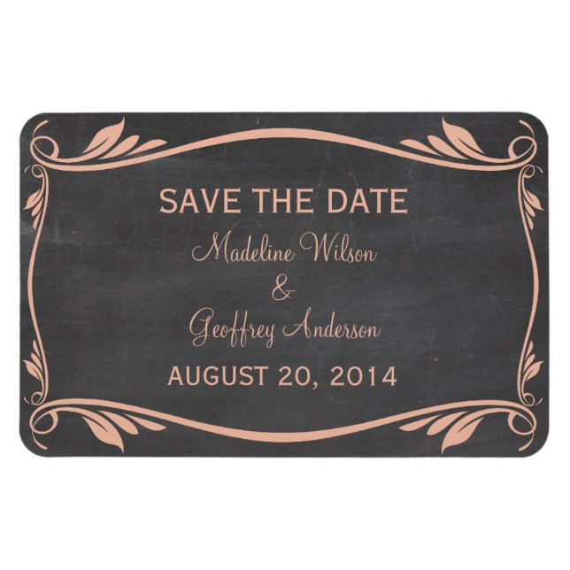 Flourish Chalkboard Save the Date Magnet, Peach Magnet (Horizontal)