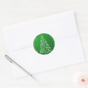 Flourish Christmas Tree Green Return Address Classic Round Sticker