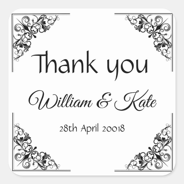 Flourish Corners Wedding thank you labels stickers (Front)