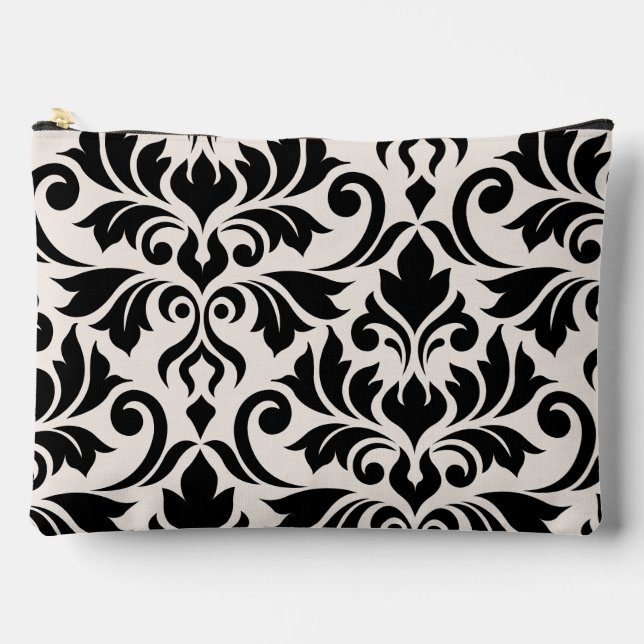 Flourish Damask Art I 2Way Black + Cream Accessory Pouch (Front)