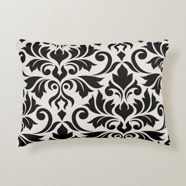 Flourish Damask Art I 2Way Black + Cream Decorative Cushion (Front)