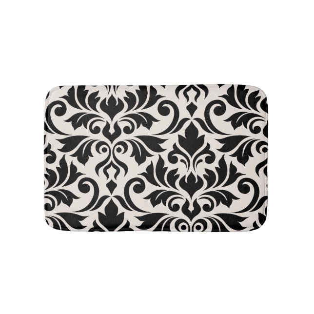 Flourish Damask Art I Black on Cream Bath Mat (Front)
