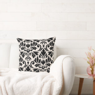 Flourish Damask Art I Black on Cream Cushion