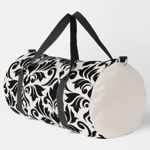 Flourish Damask Art I Black on Cream Duffle Bag