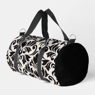 Flourish Damask Art I Black on Cream Duffle Bag