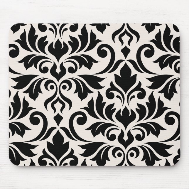 Flourish Damask Art I Black on Cream Mouse Pad (Front)