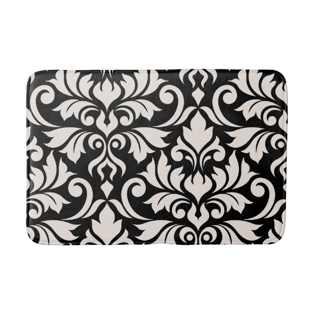 Flourish Damask Art I Cream on Black Bath Mat (Front)