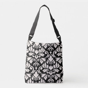 Flourish Damask Art I Cream on Black Crossbody Bag