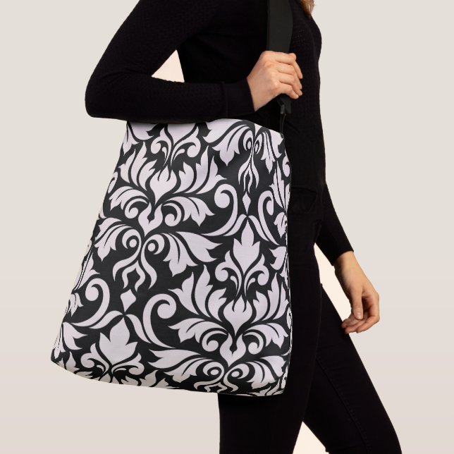 Flourish Damask Art I Cream on Black Crossbody Bag (Close Up)