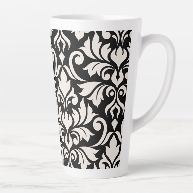 Flourish Damask Art I Cream on Black Latte Mug (Right)