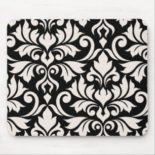 Flourish Damask Art I Cream on Black Mouse Pad