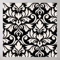 Flourish Damask Art I Cream on Black